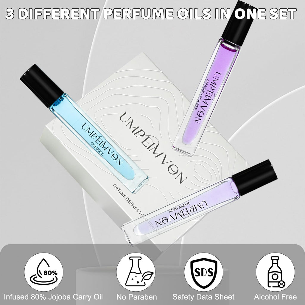 Umpeimvon Roll-On Perfume Oils for Women – Long-Lasting Fragrance, 3-Pack Travel Size 0.33 fl oz