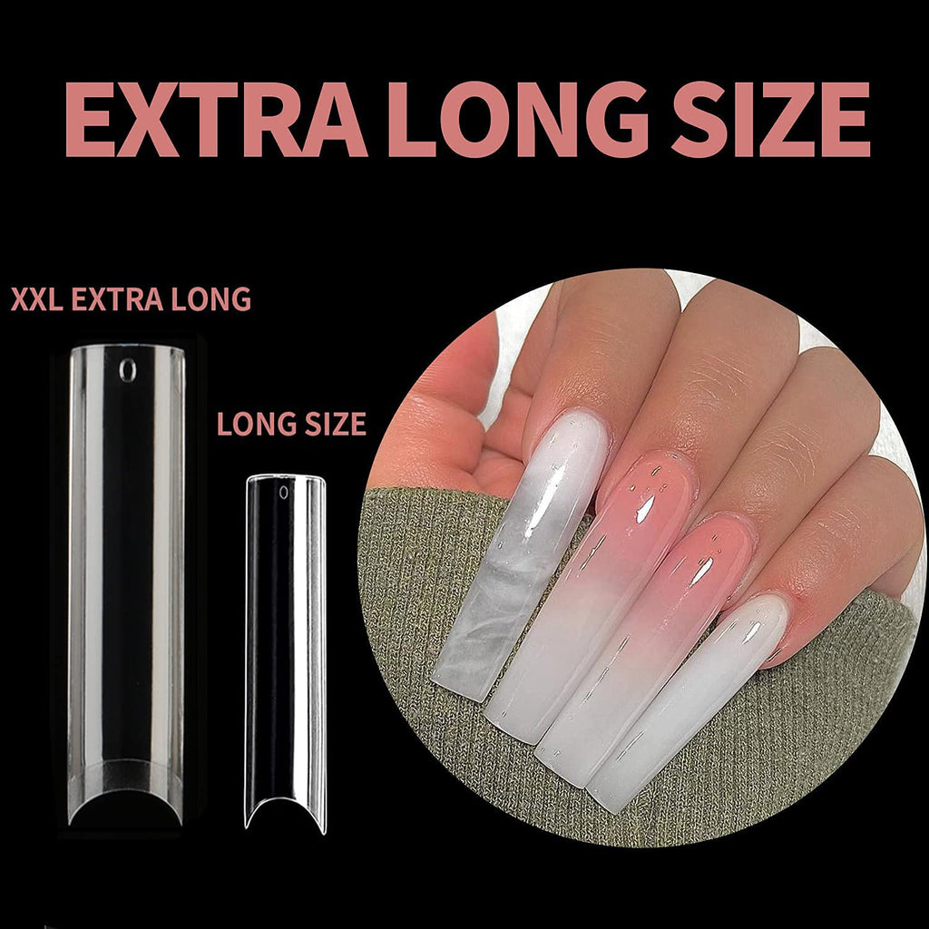 UNA GELLA Tapered Square Nail Tips XXL – 216 Pcs, No C Curve, DIY Home Mani