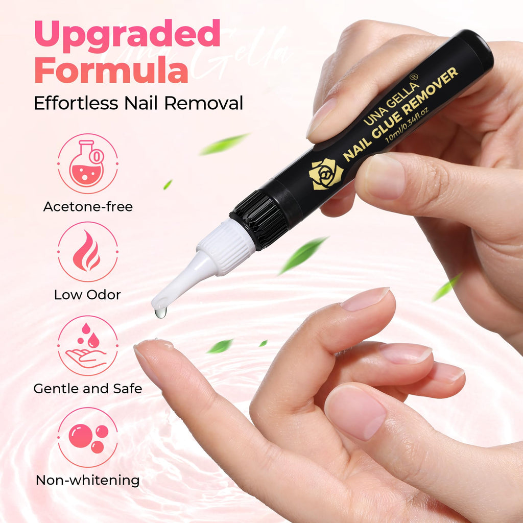 UNA GELLA Nail Glue Remover for Press-On Nails – Gentle, Non-Acetone, 2x10ml