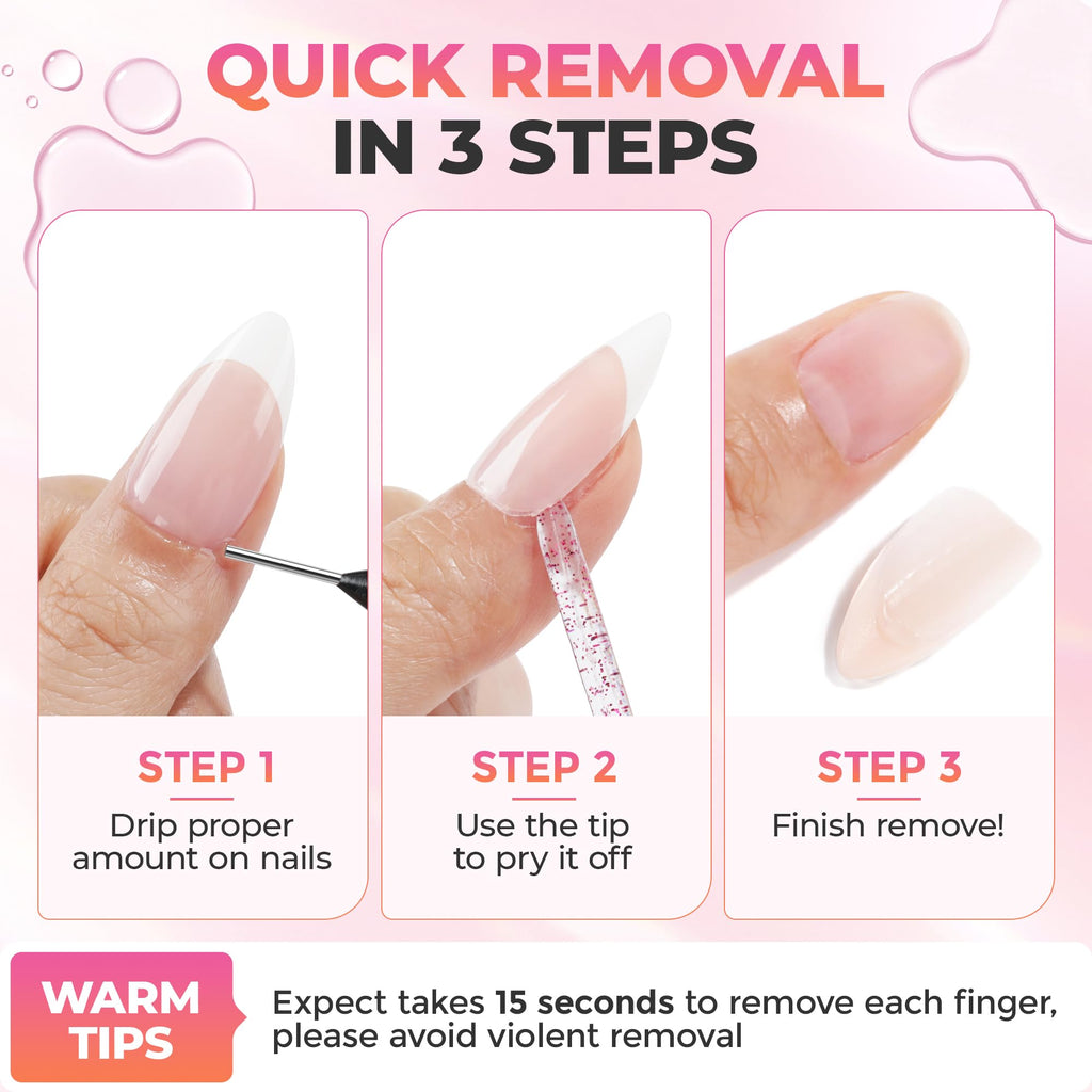 UNA GELLA Nail Glue Remover 20ml x 2 - Gentle, Non-Acetone for Press-On Nails with Crystal Sticks