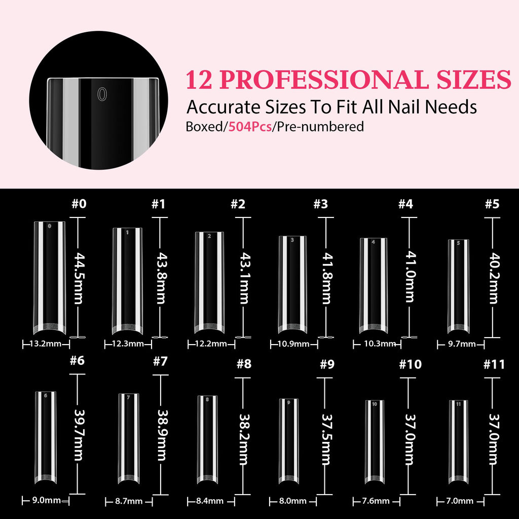 UNA GELLA Tapered Square Nail Tips XXL – 216 Pcs, No C Curve, DIY Home Mani