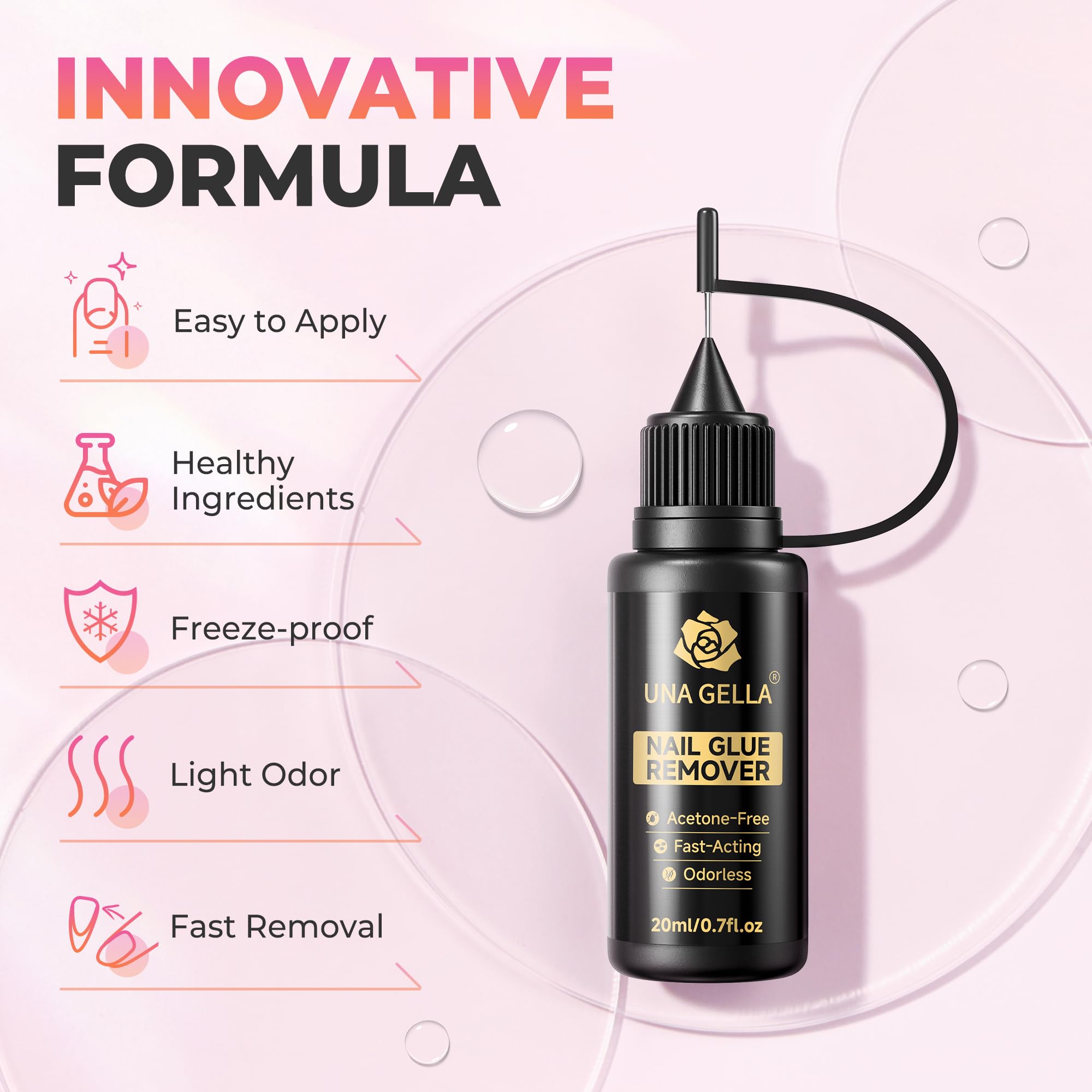 UNA GELLA Nail Glue Remover 20ml x 2 - Gentle, Non-Acetone for Press-On Nails with Crystal Sticks