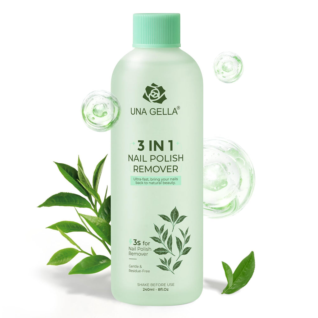 UNA GELLA Nail Polish Remover - Easy-Use Cap, 8 oz, Soak Off Acetone with Green Tea Scent