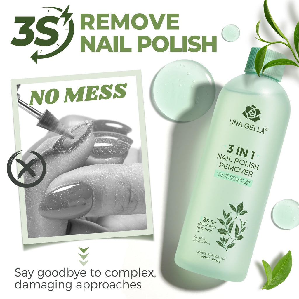 UNA GELLA Nail Polish Remover - Easy-Use Cap, 8 oz, Soak Off Acetone with Green Tea Scent