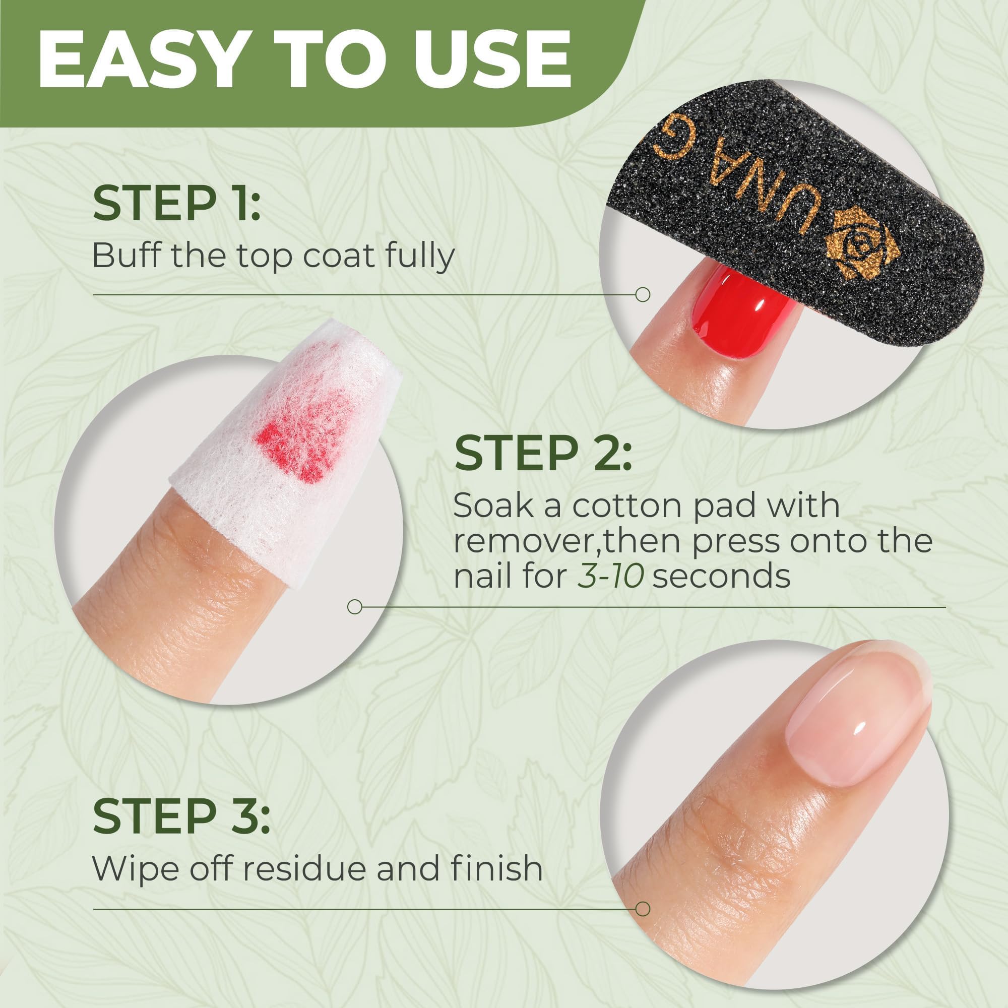 UNA GELLA Nail Polish Remover - Easy-Use Cap, 8 oz, Soak Off Acetone with Green Tea Scent