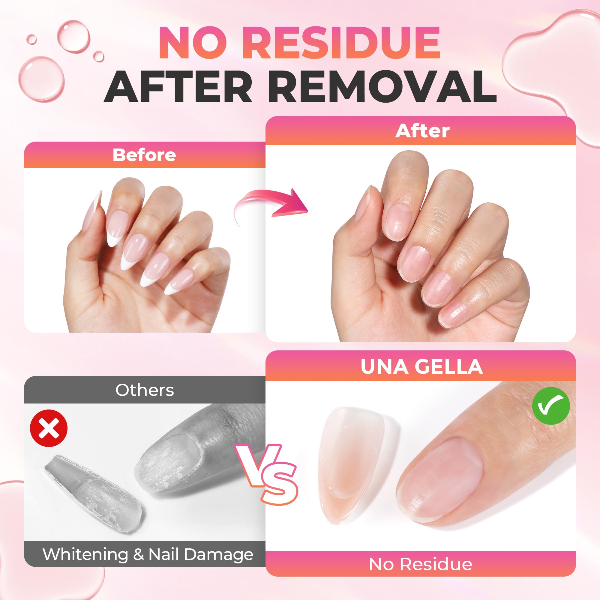 UNA GELLA Nail Glue Remover 20ml x 2 - Gentle, Non-Acetone for Press-On Nails with Crystal Sticks