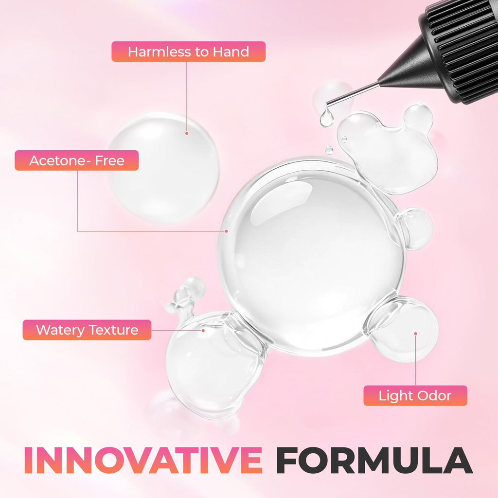 UNA GELLA Nail Glue Remover 20ml x 2 - Gentle, Non-Acetone for Press-On Nails with Crystal Sticks