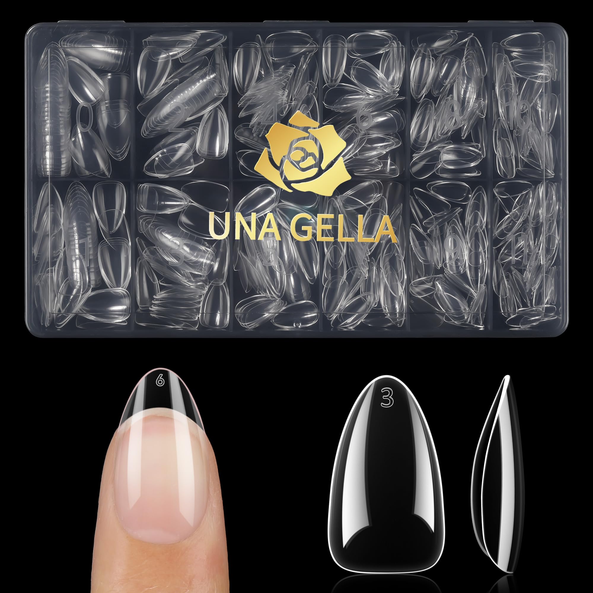 UNA GELLA Short Almond Nail Tips – 504Pcs Soft Gel Full Cover Nails, Durable DIY Press-On Nails, 12 Sizes