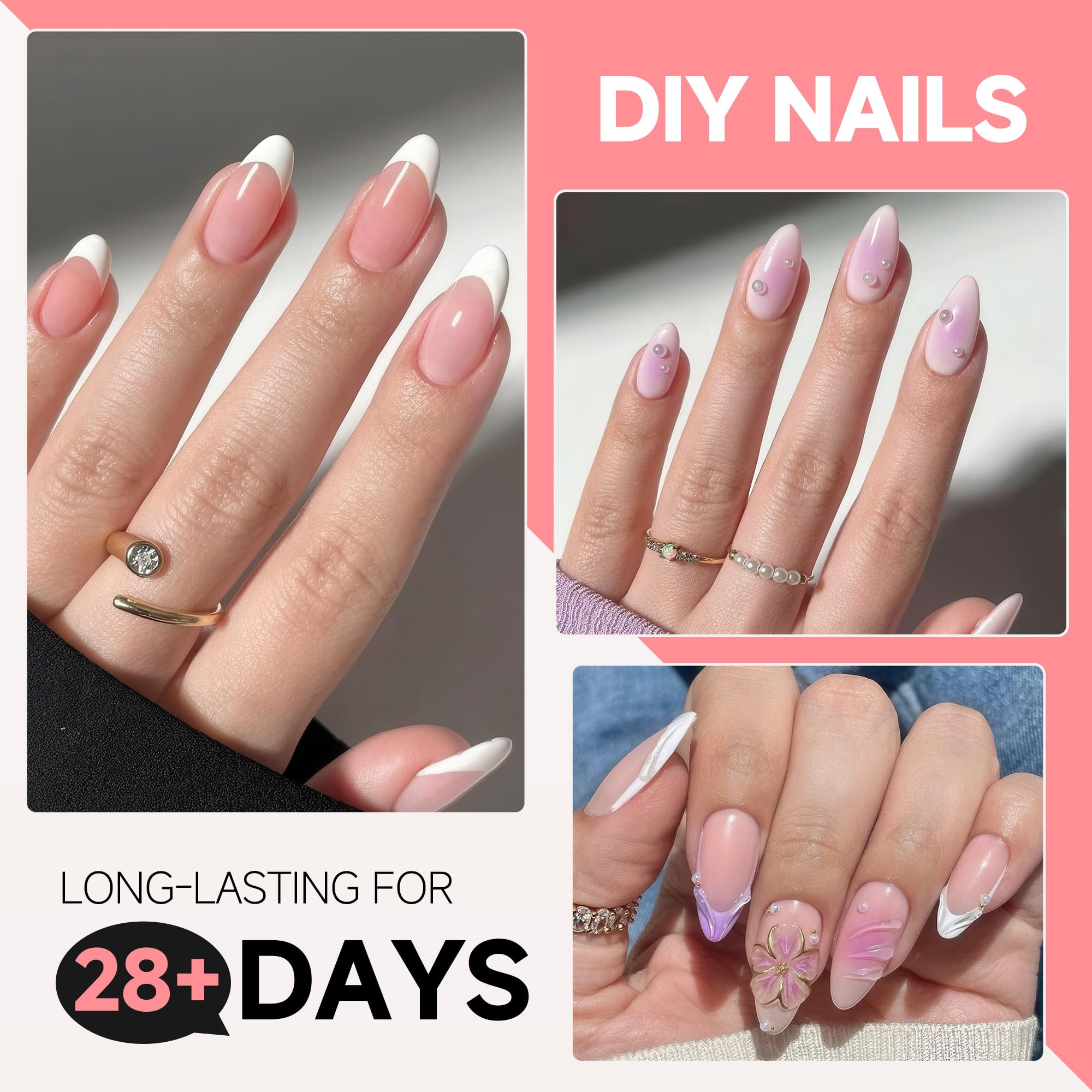 UNA GELLA Short Almond Nail Tips – 504Pcs Soft Gel Full Cover Nails, Durable DIY Press-On Nails, 12 Sizes