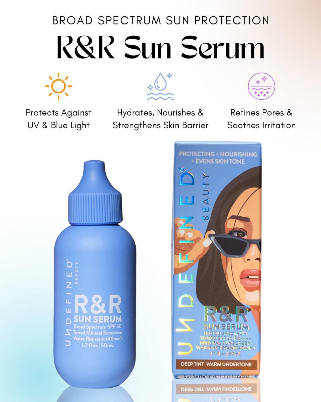 Undefined Beauty R&R Sun Serum SPF 50 PA++++ – Tinted Mineral Sunscreen (Deep Tint)