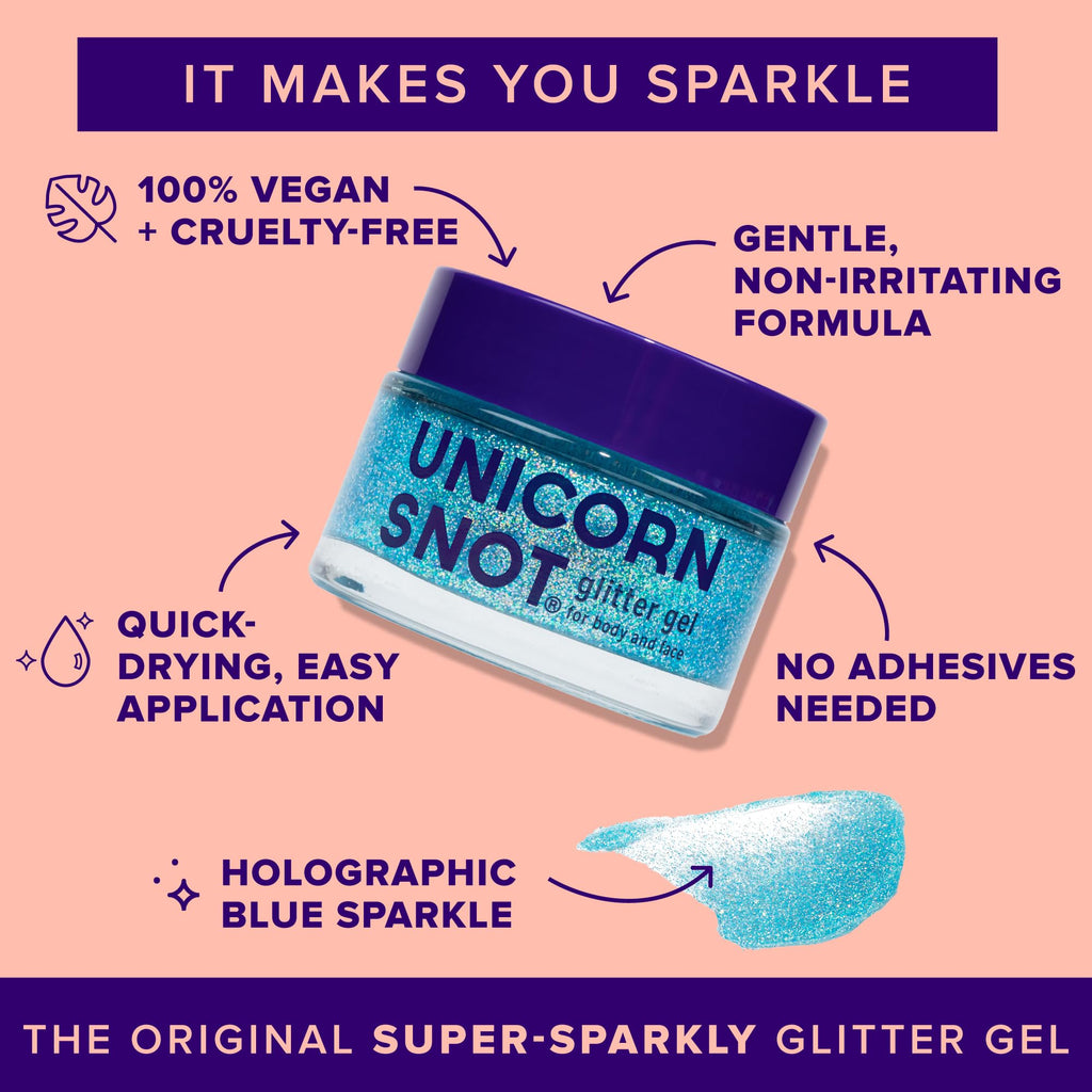 Unicorn Snot Face & Body Glitter Gel Sky Blue - Cosmetic-Grade Holographic Glitter 1.7oz