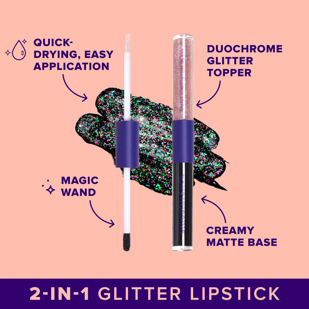 UNICORN SNOT Quiet Riot Glitter Lip Duo | 2-in-1 Matte Lipstick & Plastic-Free Glitter (Chasm) – 0.15oz Lipstick + 0.16oz Gloss