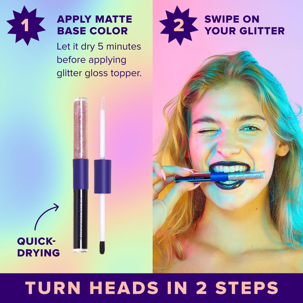 UNICORN SNOT Quiet Riot Glitter Lip Duo | 2-in-1 Matte Lipstick & Plastic-Free Glitter (Chasm) – 0.15oz Lipstick + 0.16oz Gloss