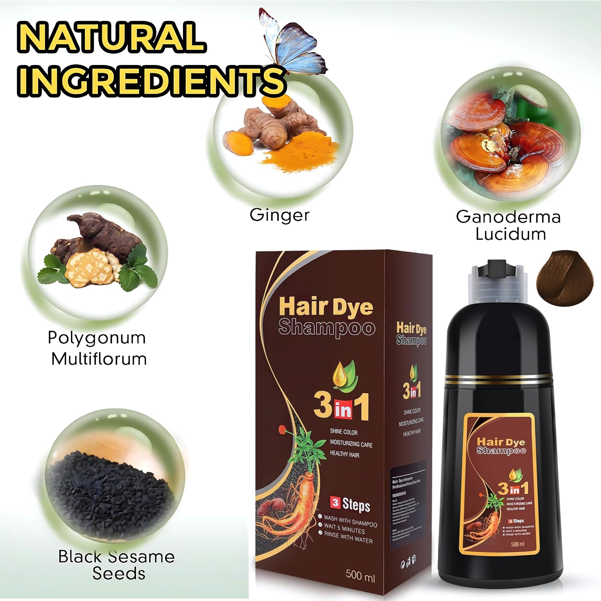 UniNestia Chestnut Brown Hair Dye Shampoo 3-in-1 – Quick Semi-Permanent Gray Coverage