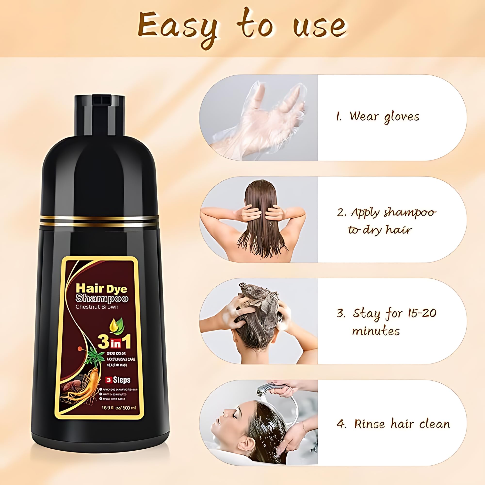 UniNestia Chestnut Brown Hair Dye Shampoo 3-in-1 – Quick Semi-Permanent Gray Coverage