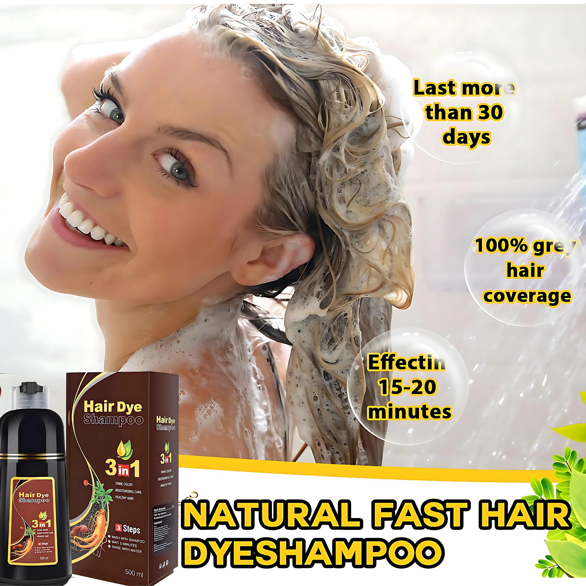 UniNestia Chestnut Brown Hair Dye Shampoo 3-in-1 – Quick Semi-Permanent Gray Coverage