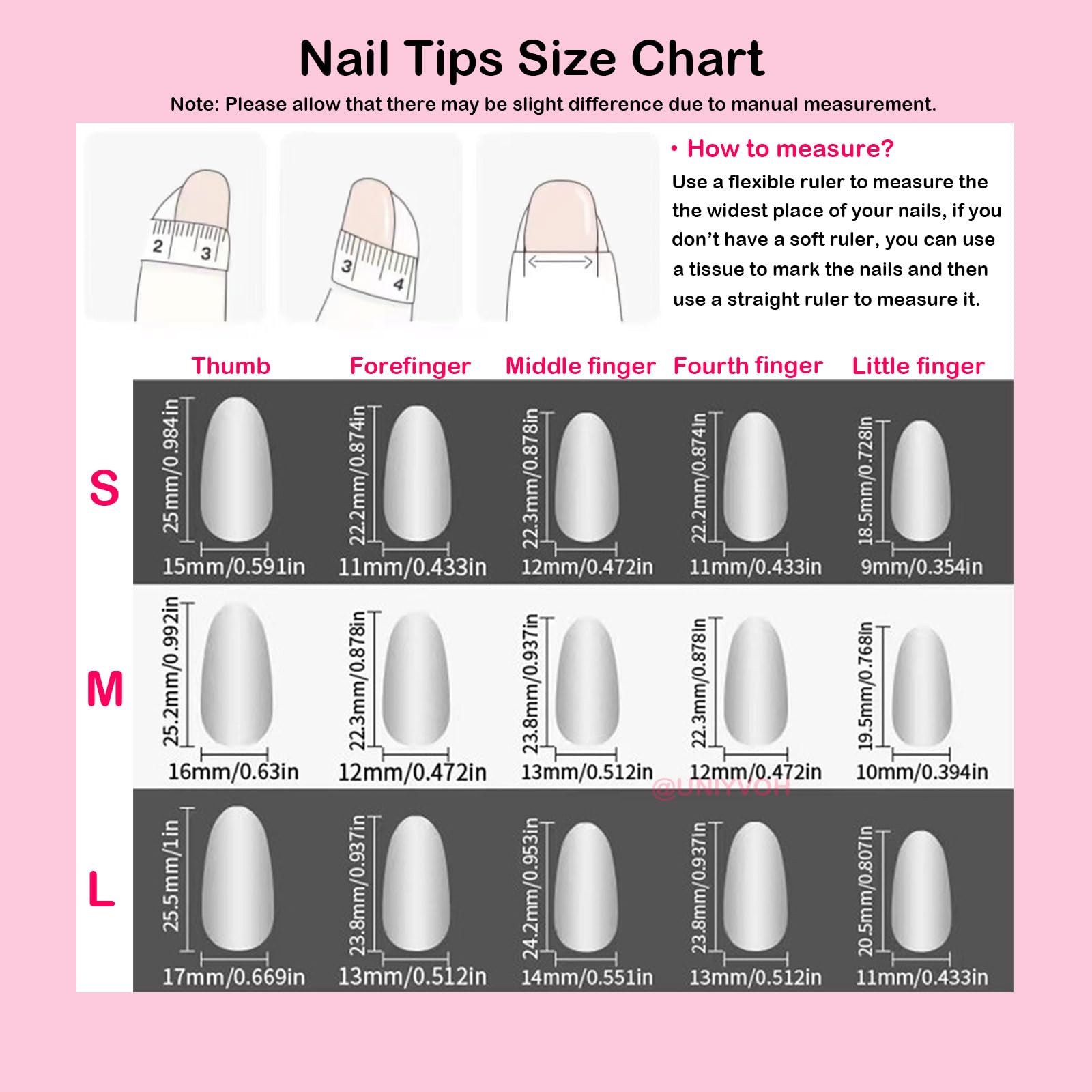 UNIYVOH Almond Press On Nails – Handmade Stiletto 3D Flower Design (Valentine Red French, Size S)