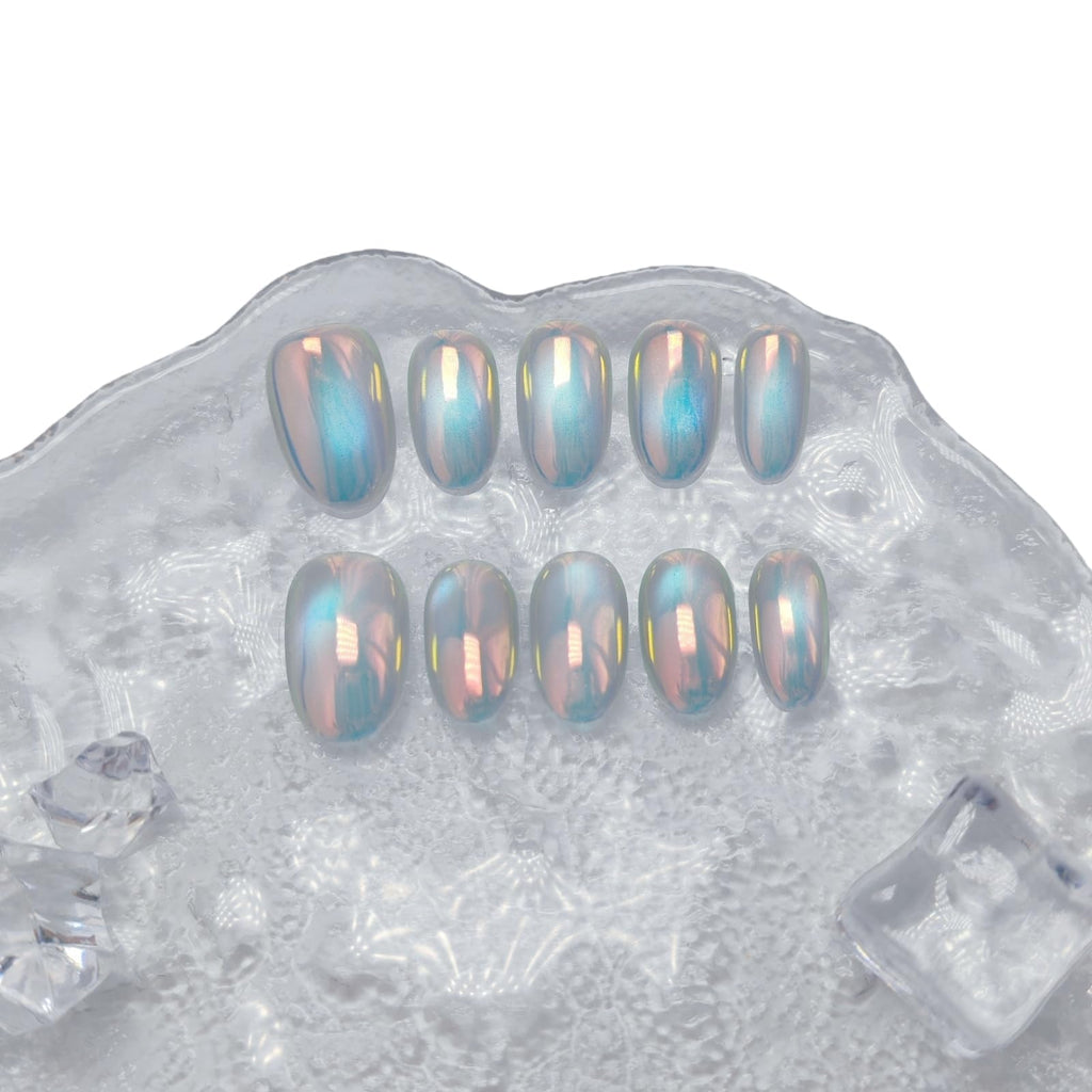 UNIYVOH Cat Eye Nails – Aurora Bubbles Magnetic Shimmer Press-Ons