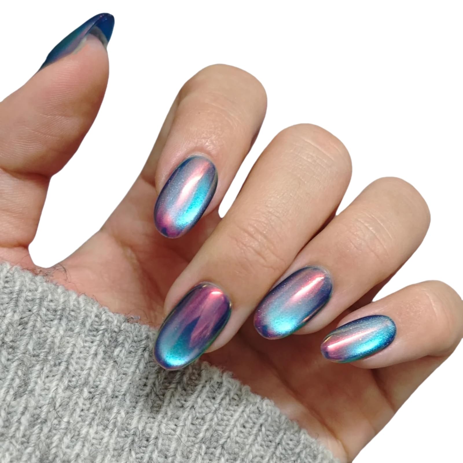 UNIYVOH Cat Eye Press On Nails – Aurora Night S | Handmade Short Oval, Square & Round