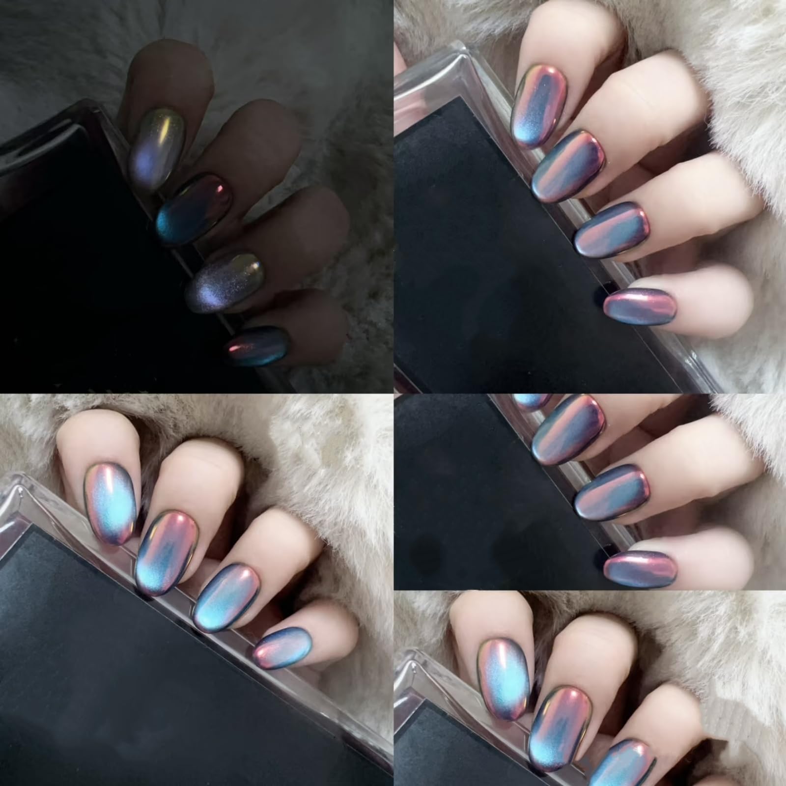 UNIYVOH Cat Eye Press On Nails – Aurora Night S | Handmade Short Oval, Square & Round