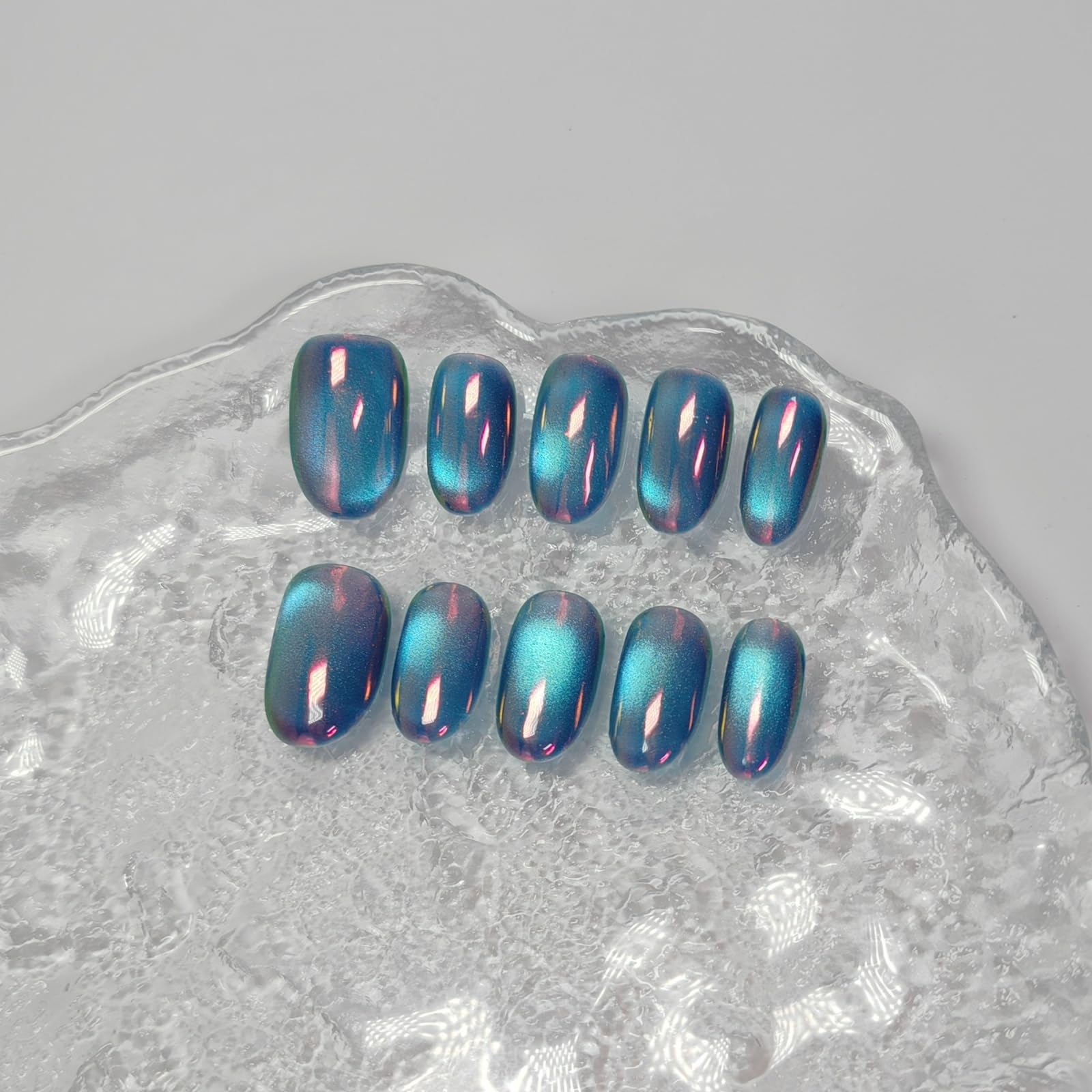 UNIYVOH Cat Eye Press On Nails – Aurora Night S | Handmade Short Oval, Square & Round