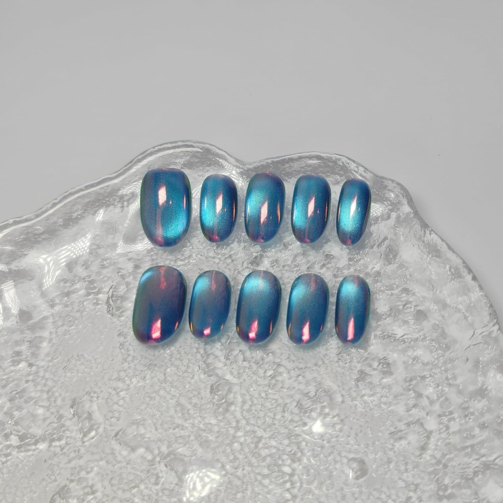 UNIYVOH Cat Eye Press On Nails – Aurora Night S | Handmade Short Oval, Square & Round