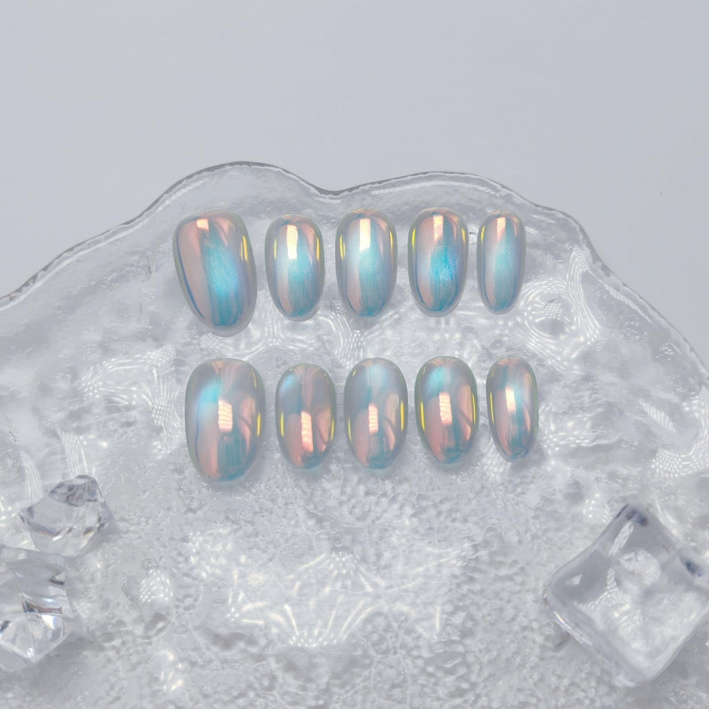 UNIYVOH Cat Eye Nails – Aurora Bubbles Magnetic Shimmer Press-Ons