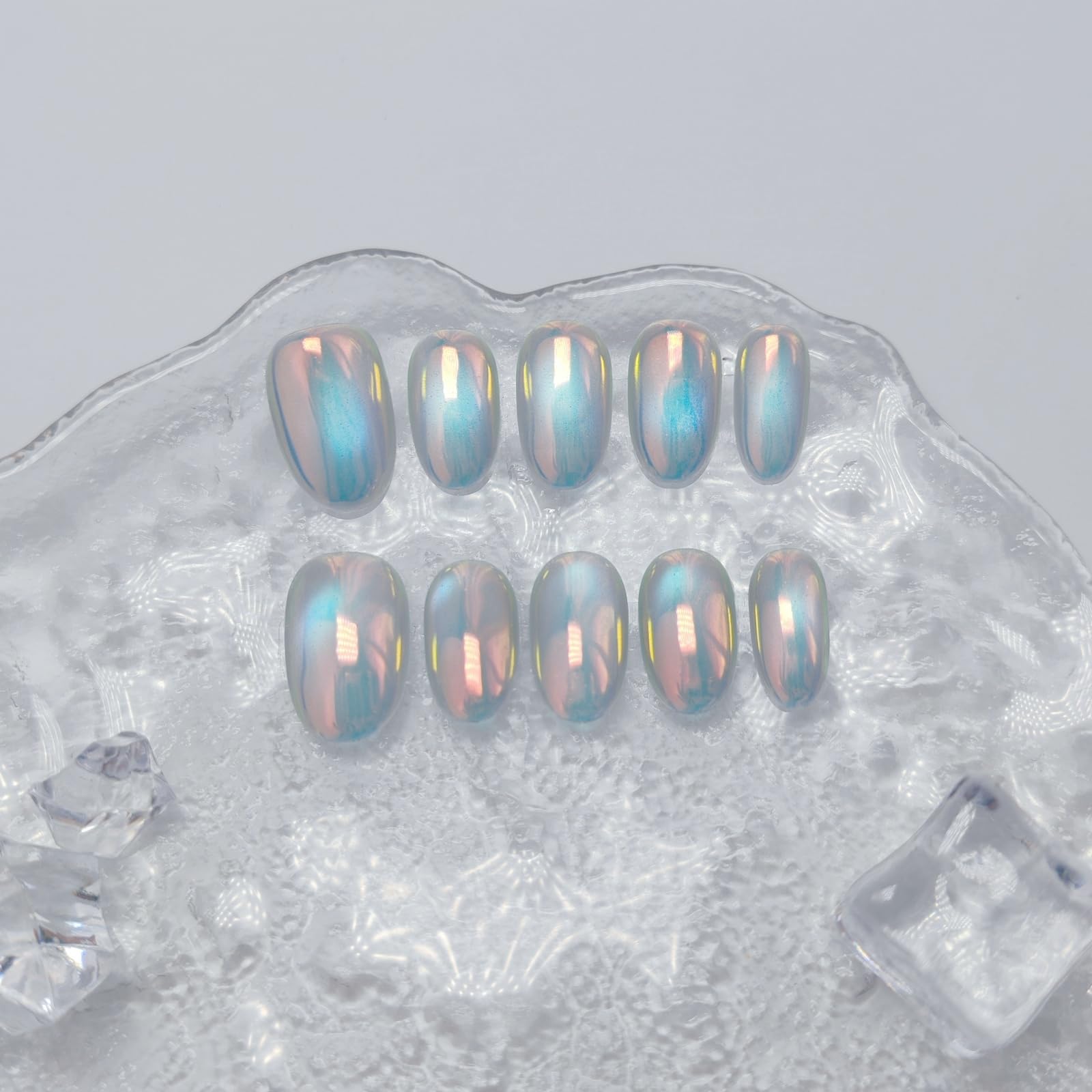UNIYVOH Cat Eye Nails – Aurora Bubbles Magnetic Shimmer Press-Ons