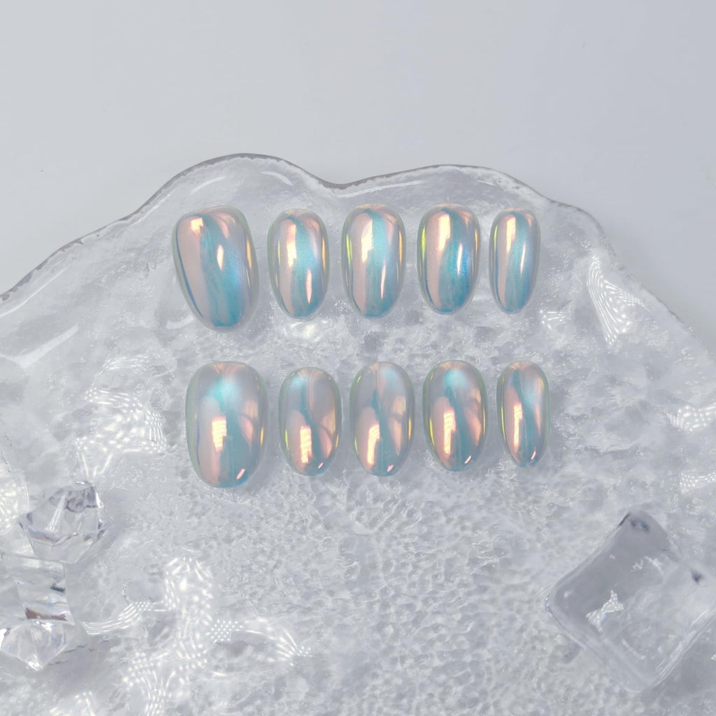 UNIYVOH Cat Eye Nails – Aurora Bubbles Magnetic Shimmer Press-Ons