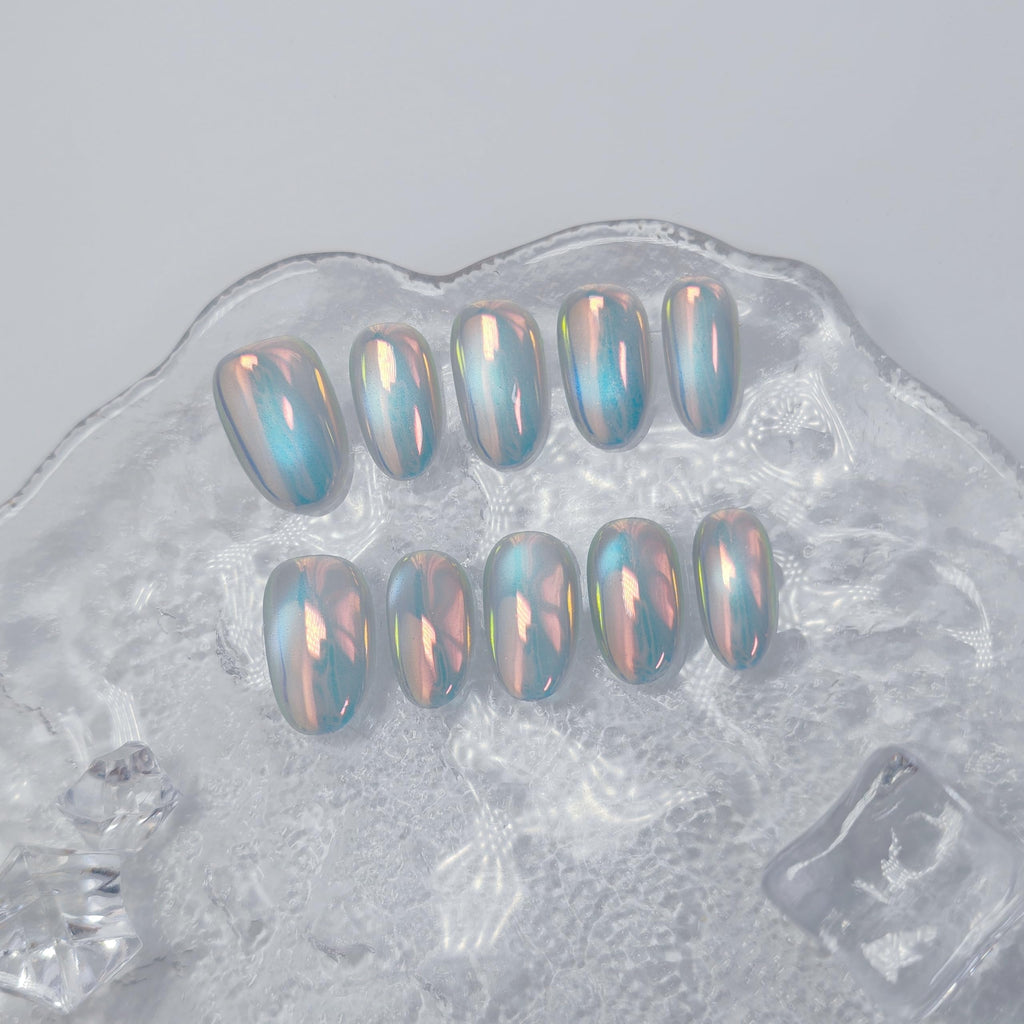 UNIYVOH Cat Eye Nails – Aurora Bubbles Magnetic Shimmer Press-Ons
