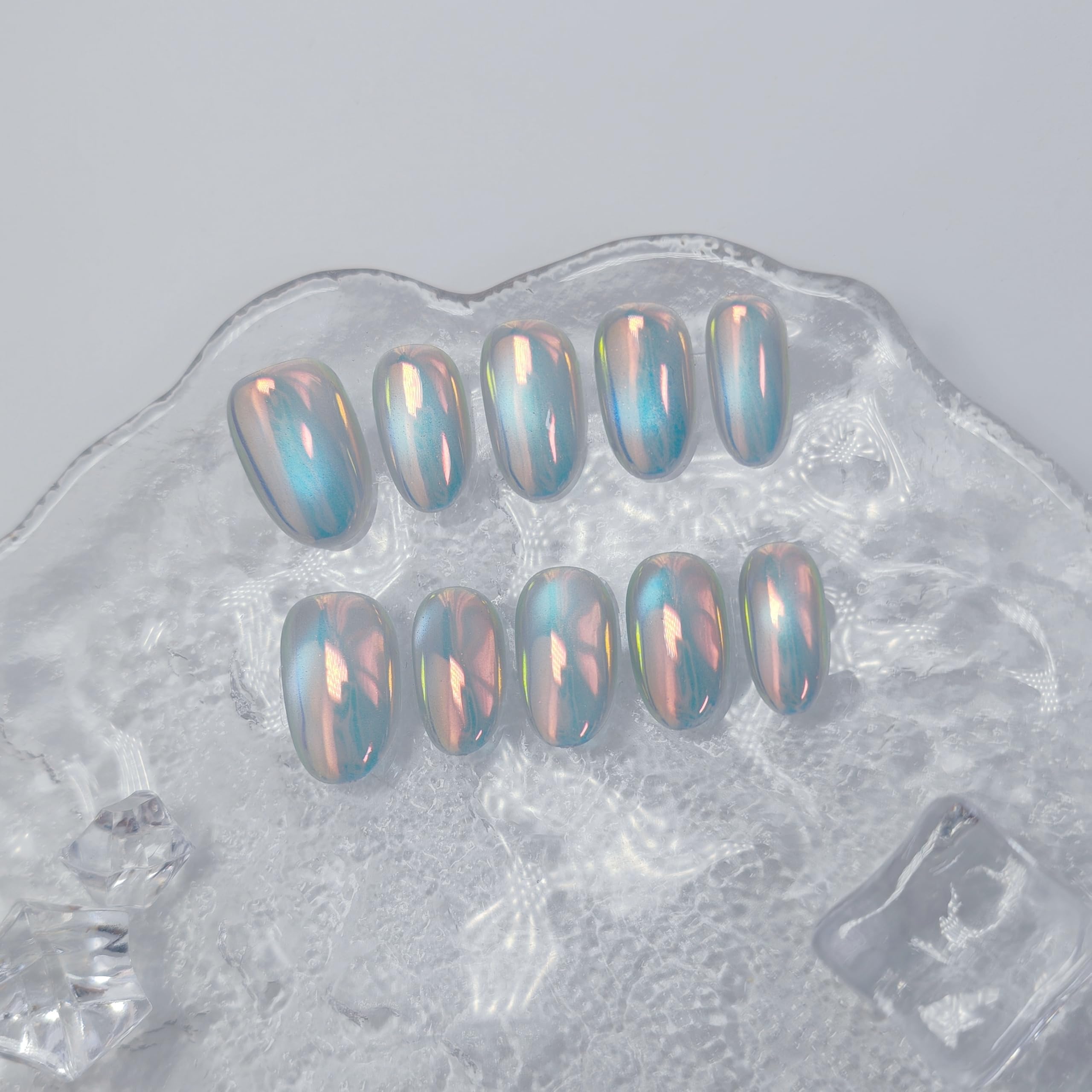 UNIYVOH Cat Eye Nails – Aurora Bubbles Magnetic Shimmer Press-Ons