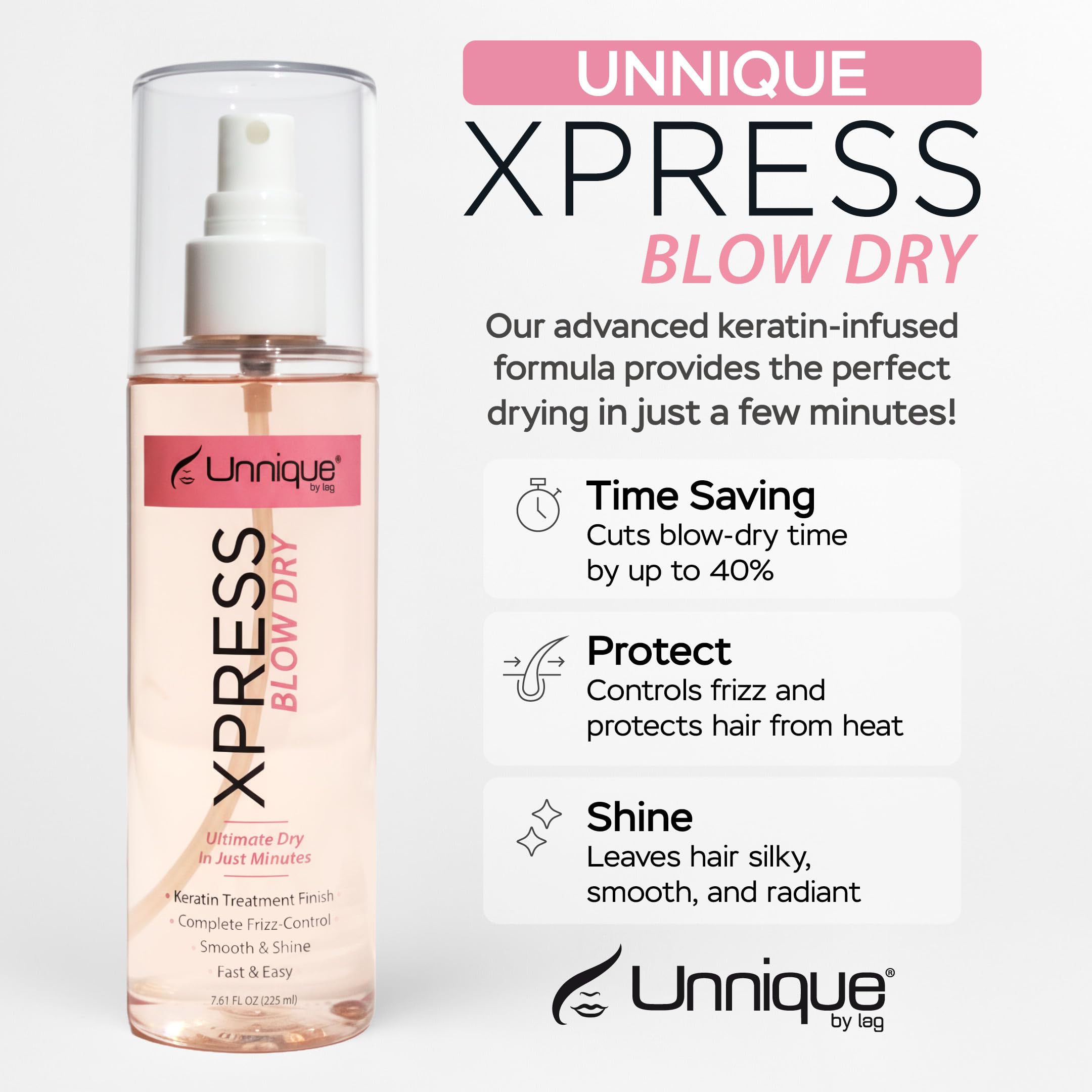 Unnique By Lag UNNIQUE Xpress Blow Dry Spray - Frizz Control, Shine & Quick Dry