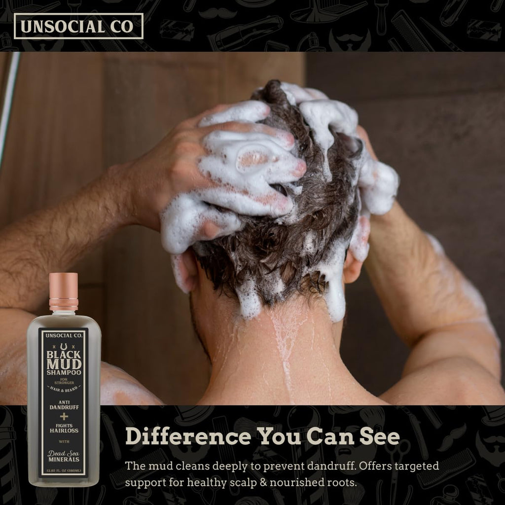 Unsocial Co. Shampoo – Thicker Hair & Beard Growth, Natural Ingredients, 12.85 Fl Oz