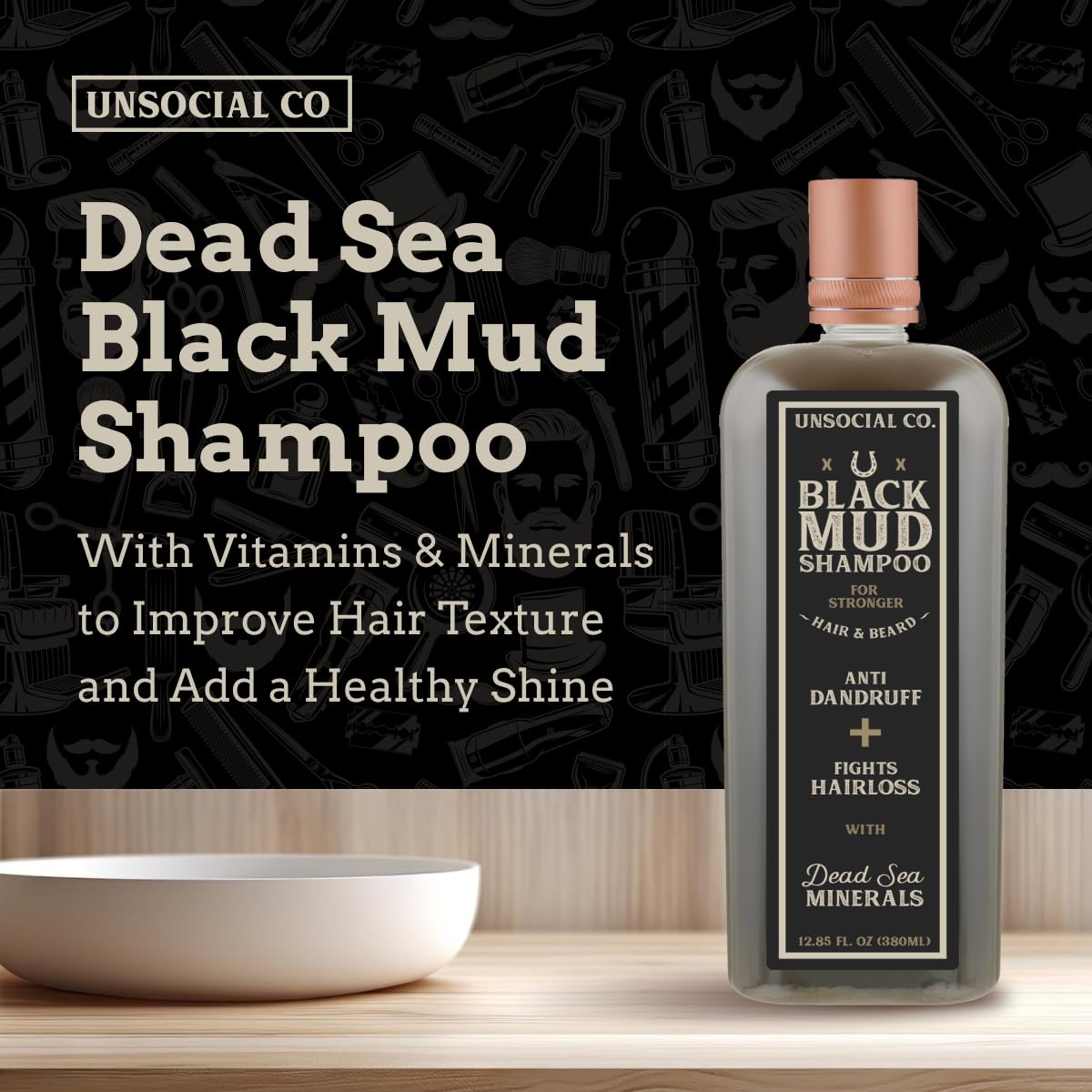 Unsocial Co. Shampoo – Thicker Hair & Beard Growth, Natural Ingredients, 12.85 Fl Oz
