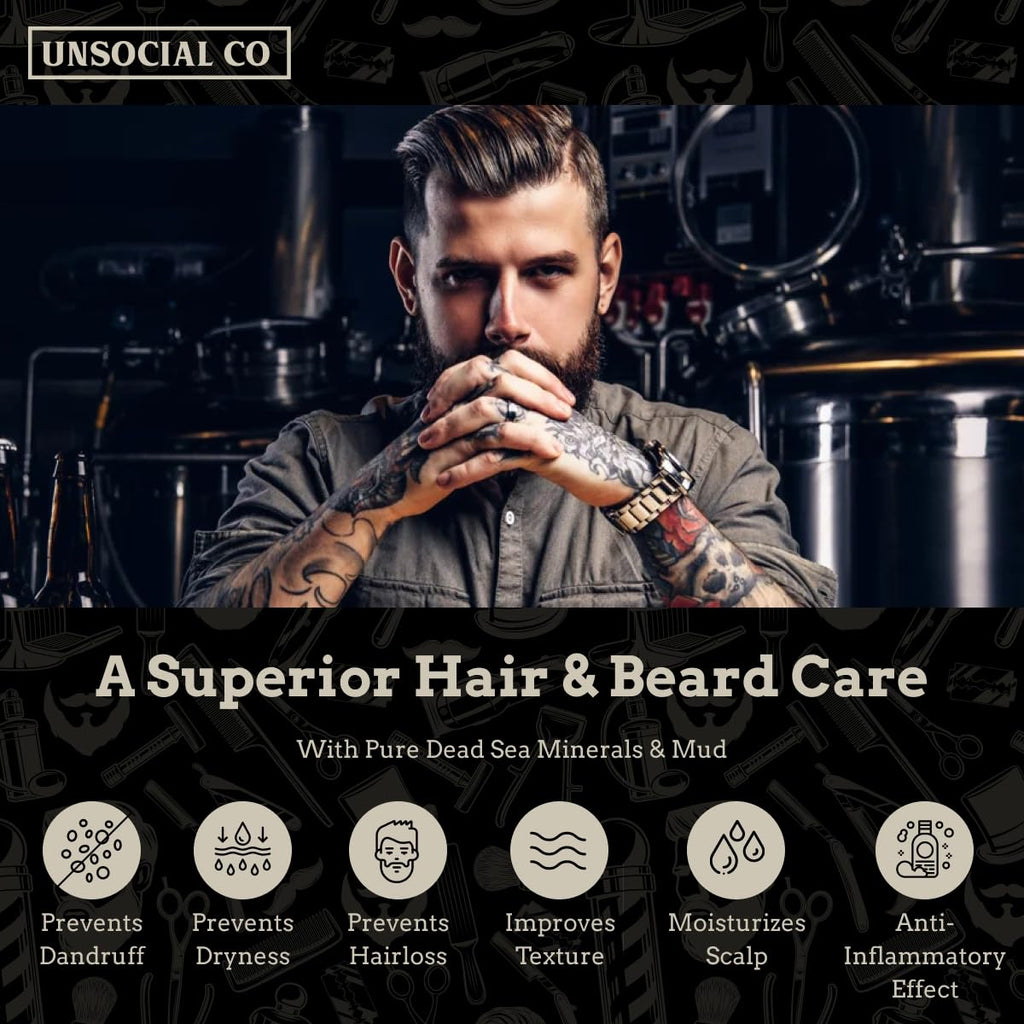 Unsocial Co. Shampoo – Thicker Hair & Beard Growth, Natural Ingredients, 12.85 Fl Oz