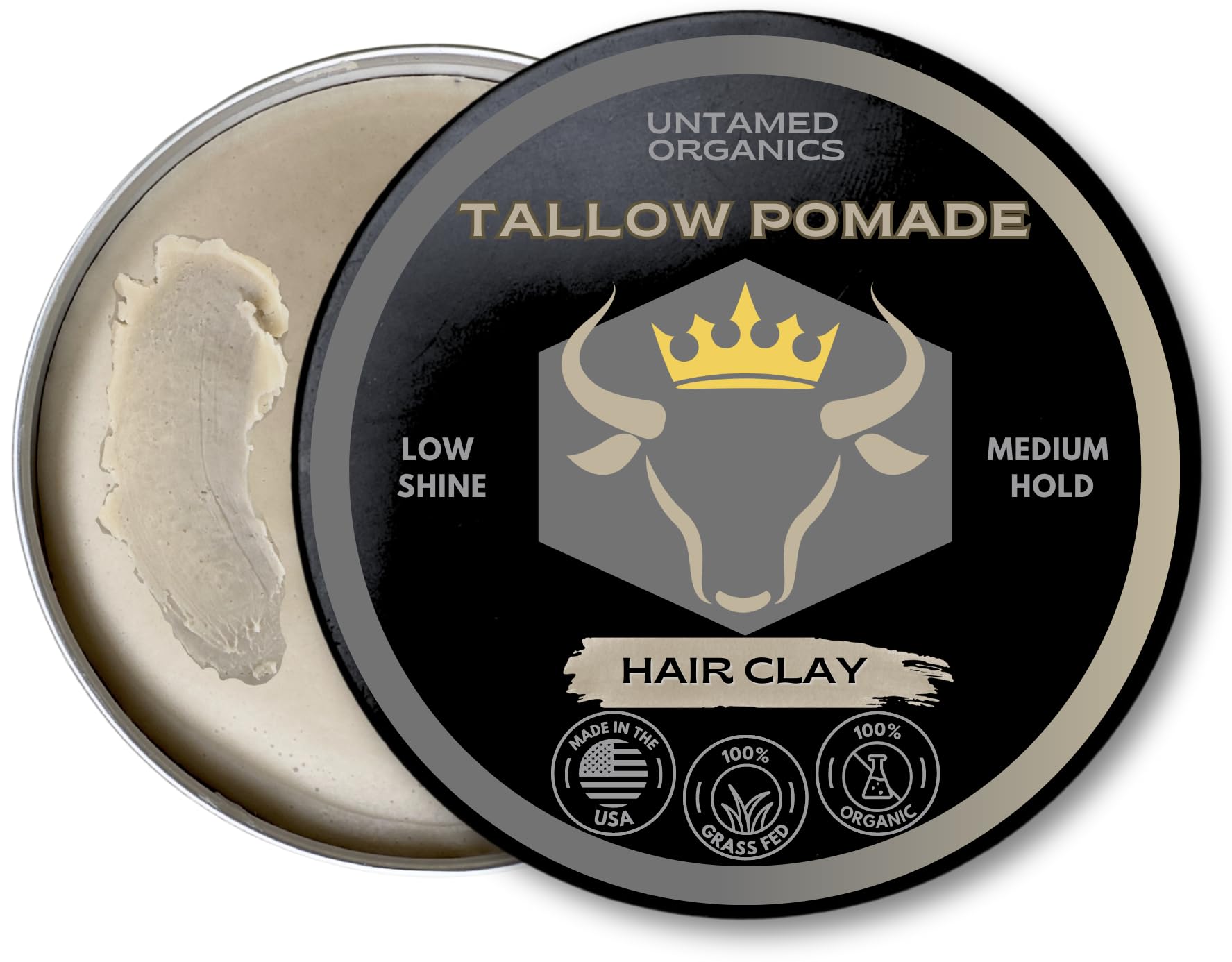 Untamed Organics Tallow Hair Clay | Medium Hold, Natural Finish | Grass-Fed Tallow Pomade | 2 FL. OZ.