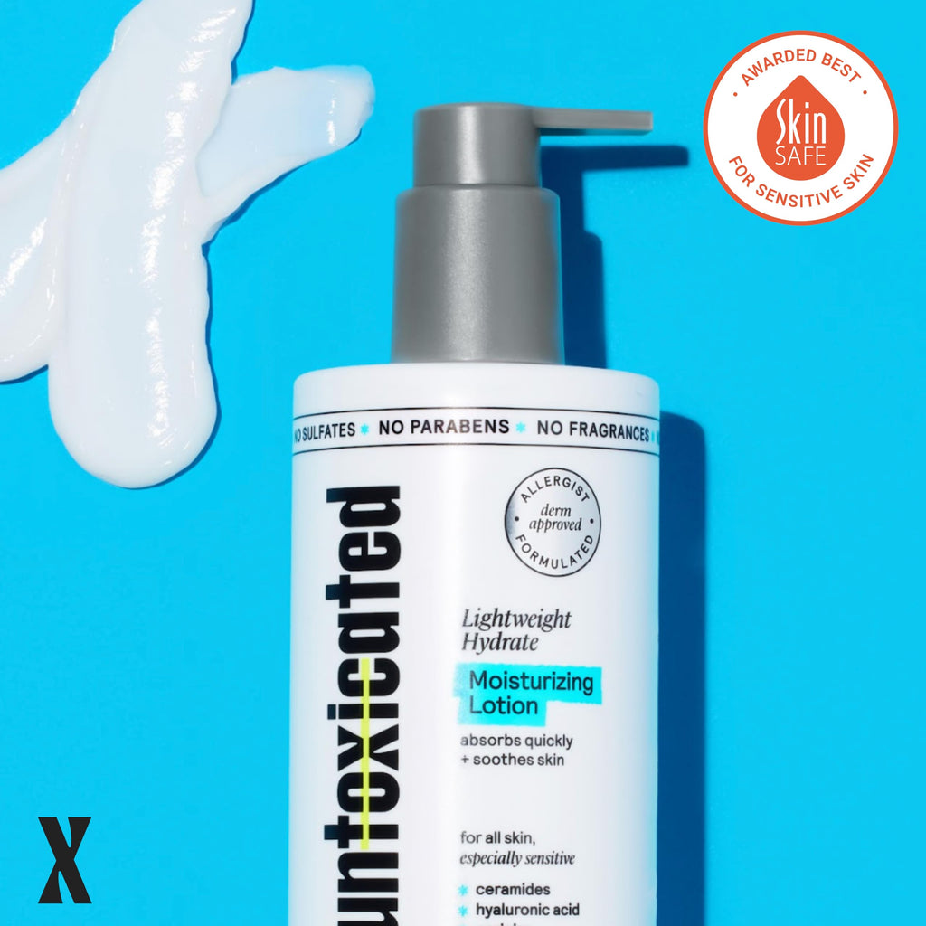 Untoxicated Moisturizing Lotion – Sensitive Skin Daily Moisturizer (Ceramides + Hyaluronic Acid) – Fragrance-Free, Oil-Free, Non-Comedogenic – 10 oz