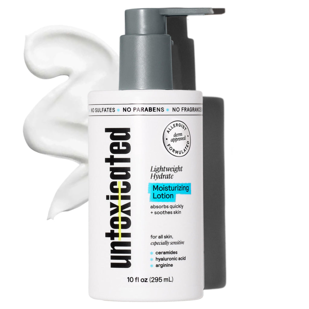 Untoxicated Moisturizing Lotion – Sensitive Skin Daily Moisturizer (Ceramides + Hyaluronic Acid) – Fragrance-Free, Oil-Free, Non-Comedogenic – 10 oz