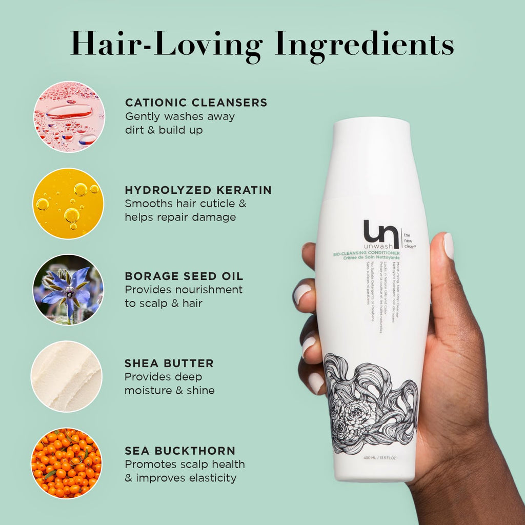 Unwash Bio-Cleansing Conditioner - Gentle Hydrating Co-Wash for Curly & Dry Hair | Sulfate & Paraben Free | 13.5 oz