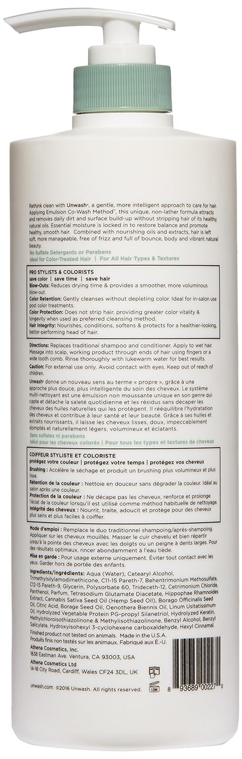 Unwash Bio-Cleansing Conditioner – Gentle Hydrating Co-Wash for Curly & Dry Hair, 33.8 fl oz