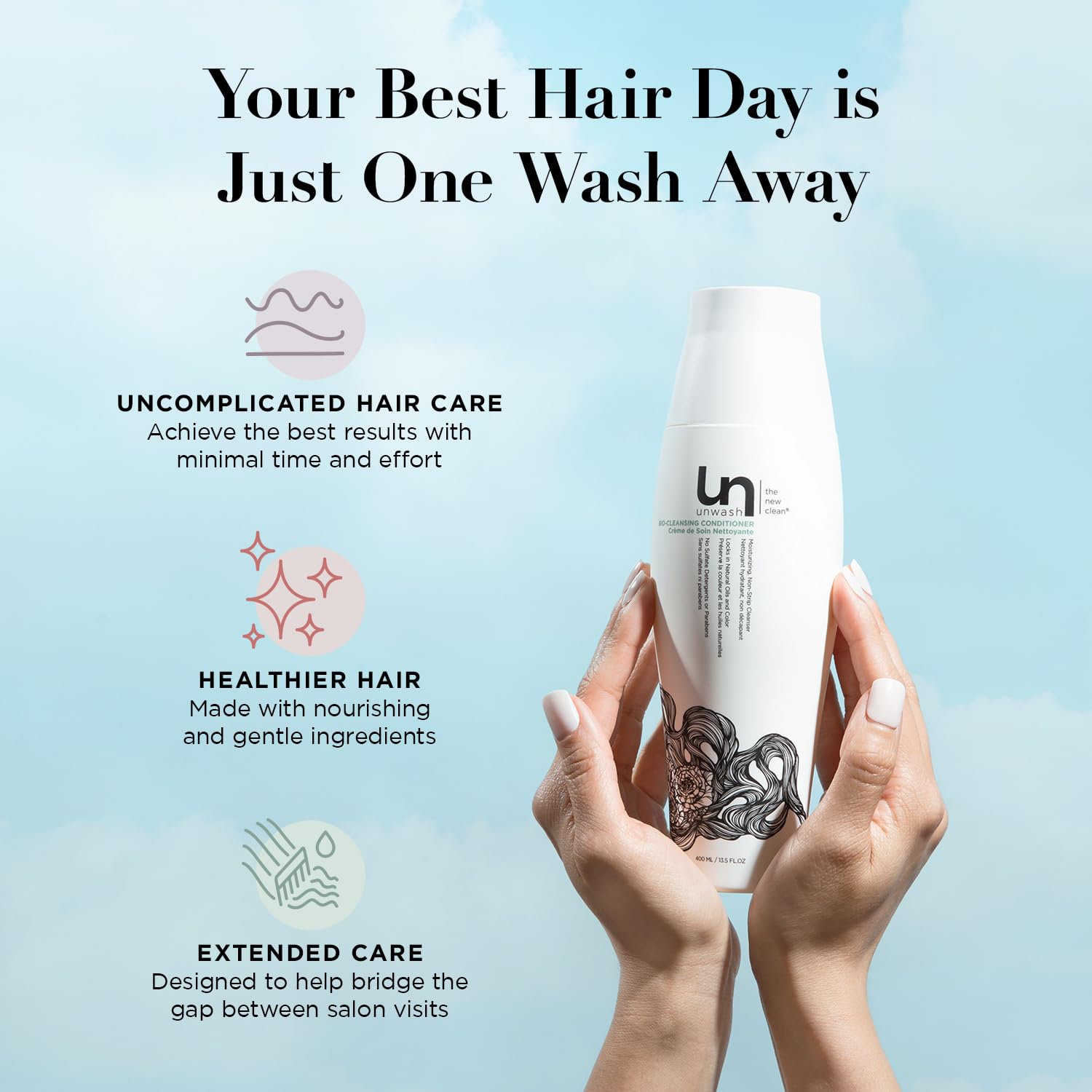Unwash Bio-Cleansing Conditioner - Gentle Hydrating Co-Wash for Curly & Dry Hair | Sulfate & Paraben Free | 13.5 oz