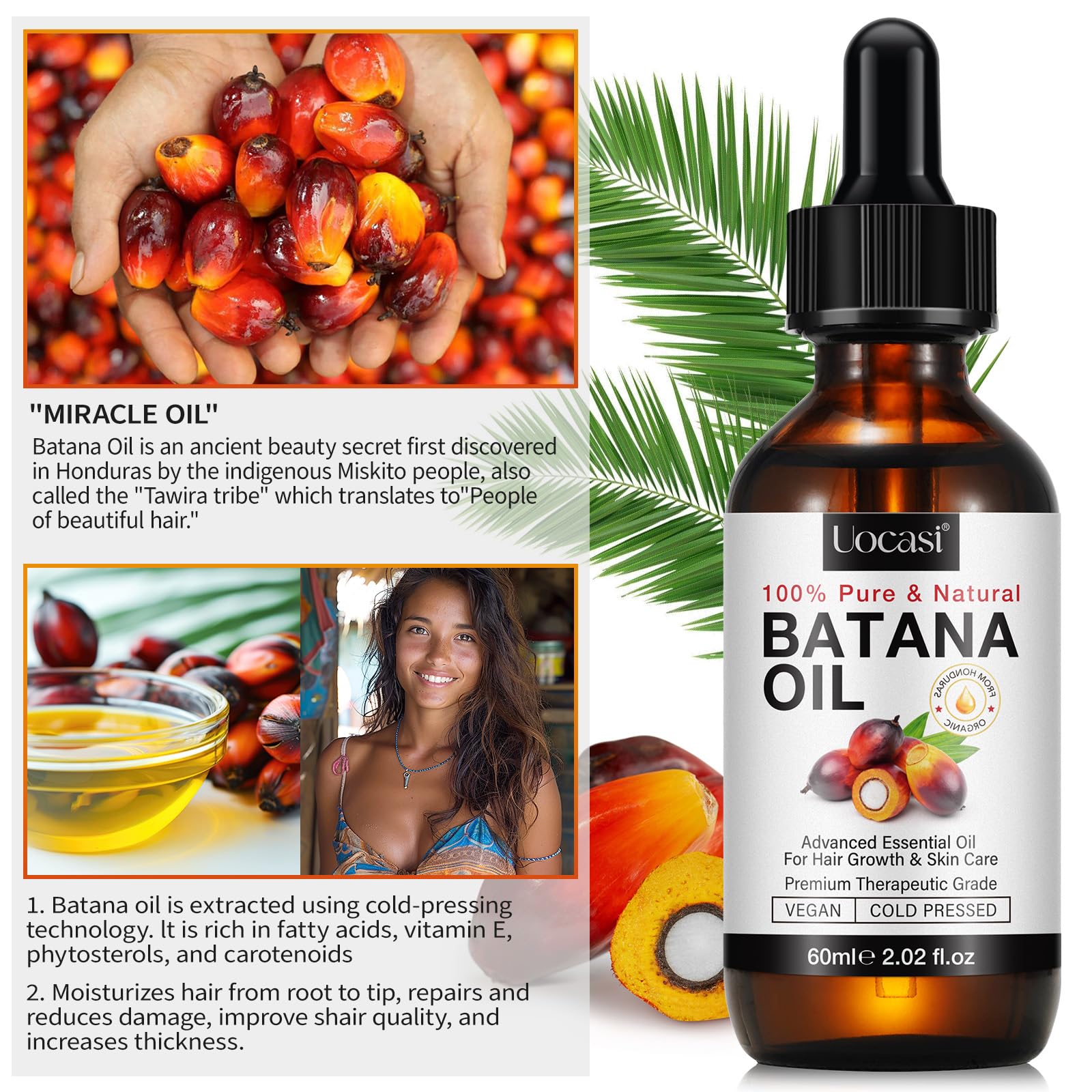 Uocasi Pure Batana Oil for Hair Growth – 2-Pack, Unrefined, 4.04 oz