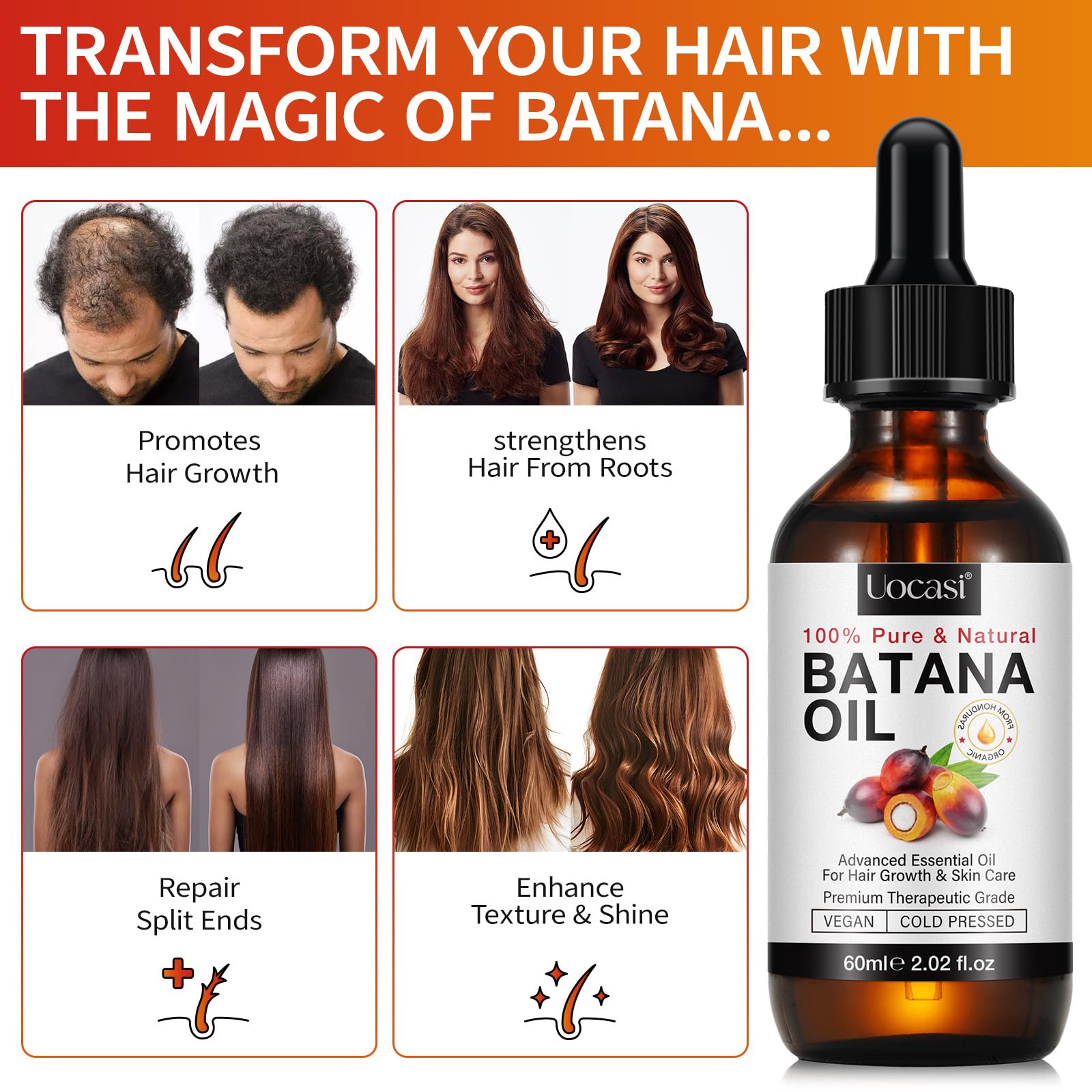 Uocasi Pure Batana Oil for Hair Growth – 2-Pack, Unrefined, 4.04 oz