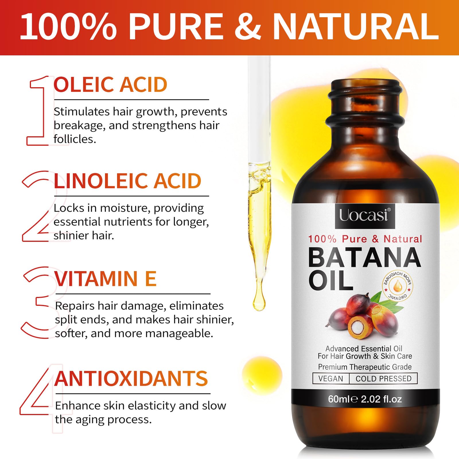 Uocasi Pure Batana Oil for Hair Growth – 2-Pack, Unrefined, 4.04 oz