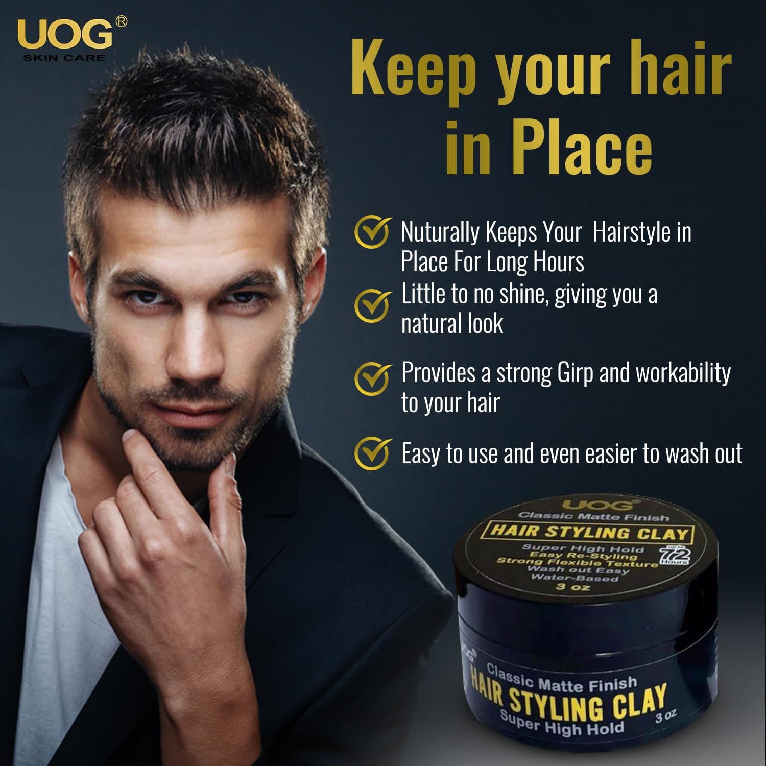 UOG United One Hair Styling Clay – High Hold, Matte Finish, Wash-Out