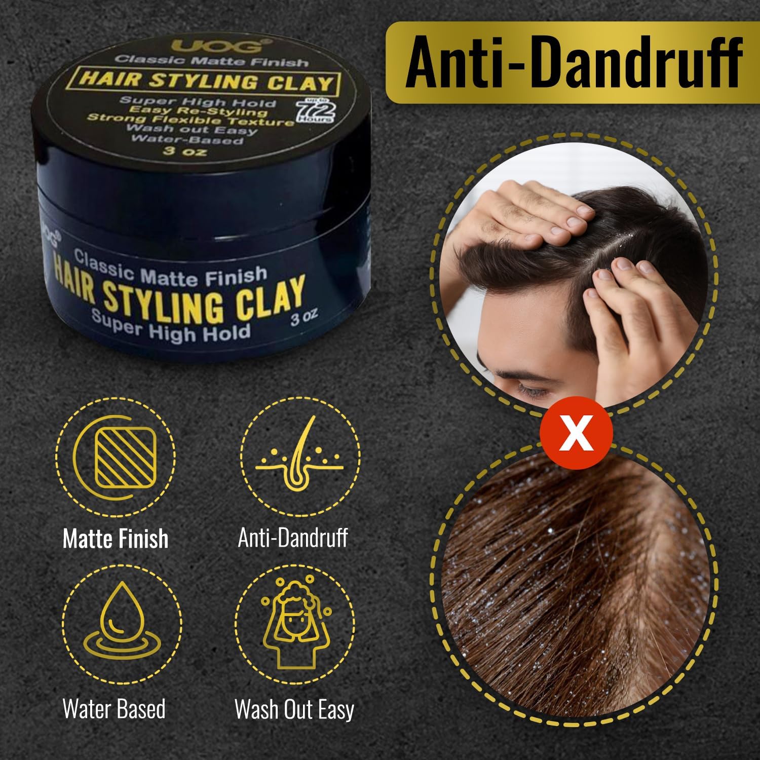 UOG United One Hair Styling Clay – High Hold, Matte Finish, Wash-Out