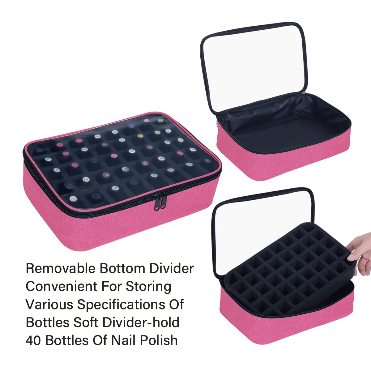 UOZL Small Clear Nail Polish Organizer – Holds 40 Bottles (15ml) Rose Red