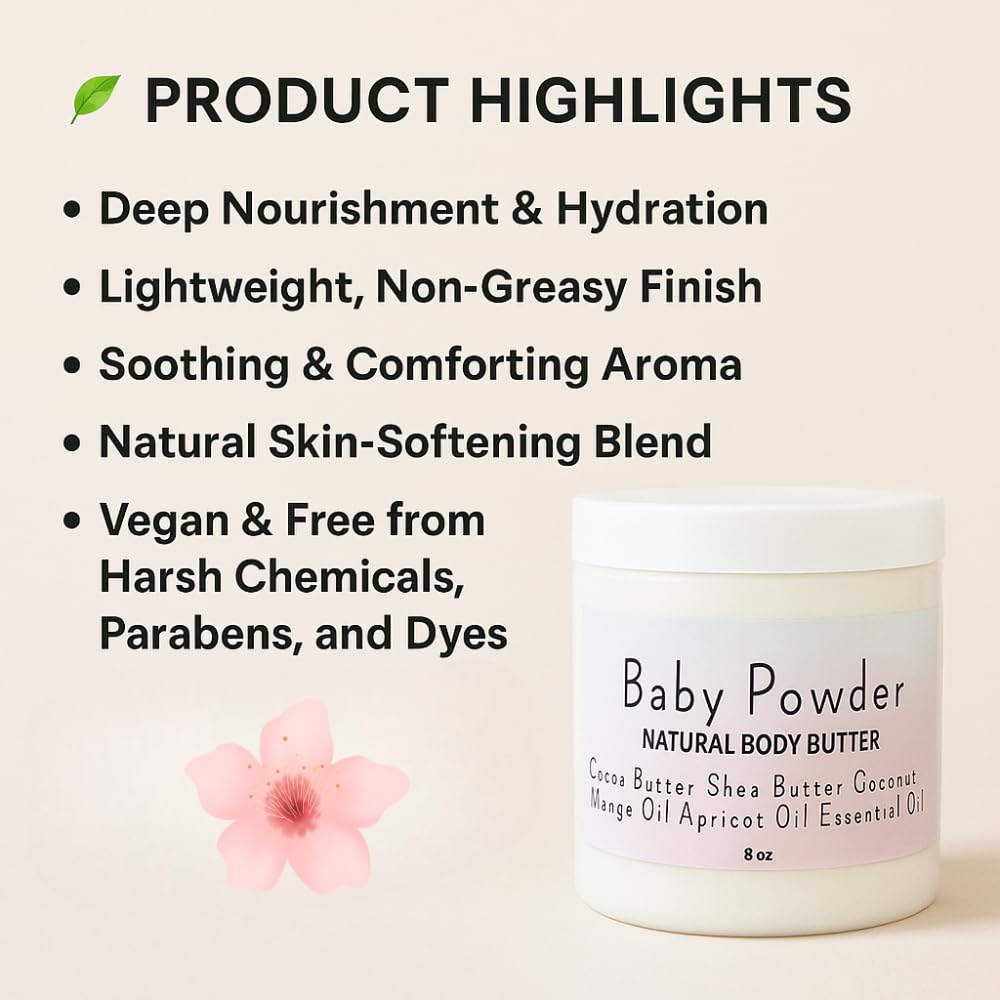 Uplift Us Marketplace Baby Powder Creamy Whipped Body Butter – Nourishing Shea, Cocoa & Coconut Oil