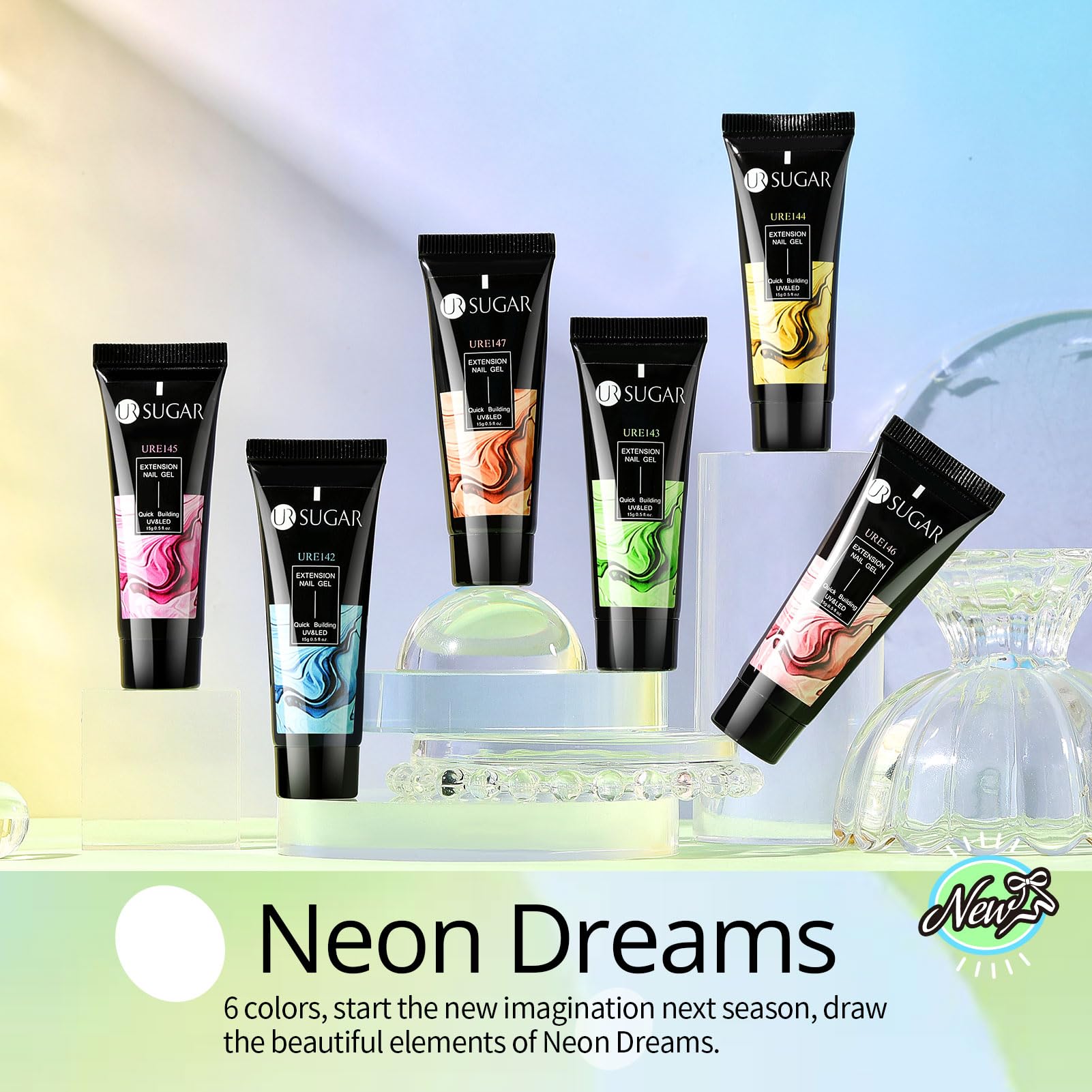 UR SUGAR Neon Extension Gel Set – 6 Colors for Quick, At-Home Nail Extensions