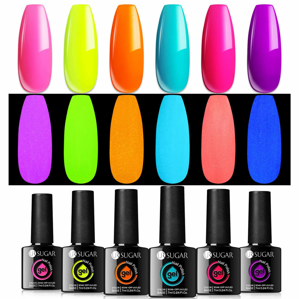 UR SUGAR Glow in the Dark Gel Nail Polish Set – 6 Neon Halloween Colors, Soak-Off